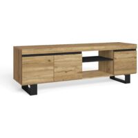 Skraut Home - Mobile TV Mod.Naturale ''Rovere/Nero'', 2 porte 2 alloggi, Soggiorno, 160 x 40 x 53 cm
