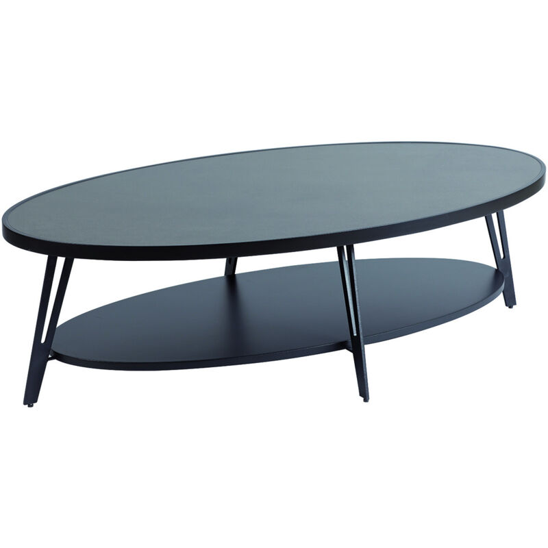 LAUREN Table Basse Ovale Plateau Céramique Piètement Noir