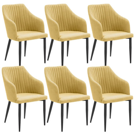 FASCA - Lot de 6 Fauteuils Tissu Jaune Surpiqures Verticales Pieds Métal Noir (1/5)