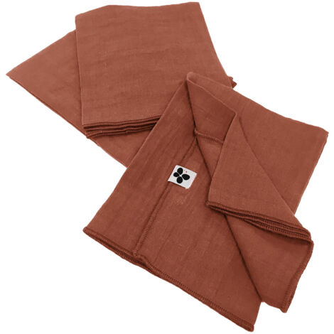 OUREA - Lot de 3 Serviettes 40x40cm Gaze de Coton Terracotta