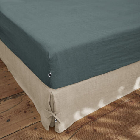 Drap housse 100% lin - Bonnet 30cm - 160x200cm - Bleu émeraude