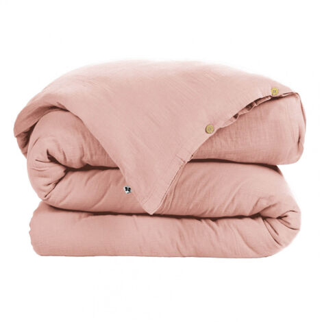 OUREA - Housse de Couette 260x240cm Gaze de Coton Rose Pêche (1/2)