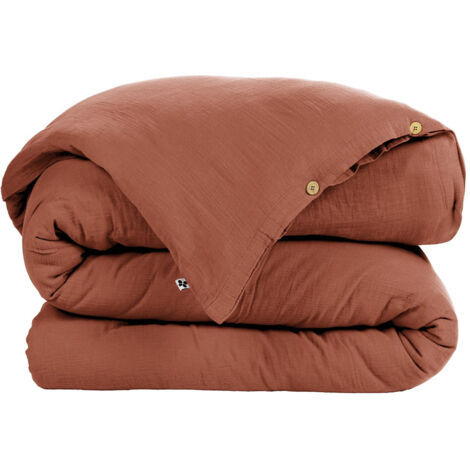 OUREA - Housse de Couette 200x200cm Gaze de Coton Terracotta (1/2)