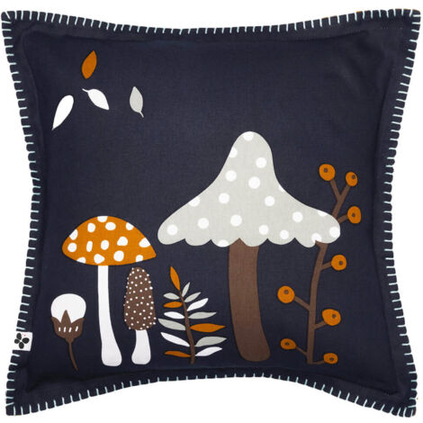 AUTOMNE - Coussin Déhoussable 40x40cm Coton Motifs Champignons (1/3)