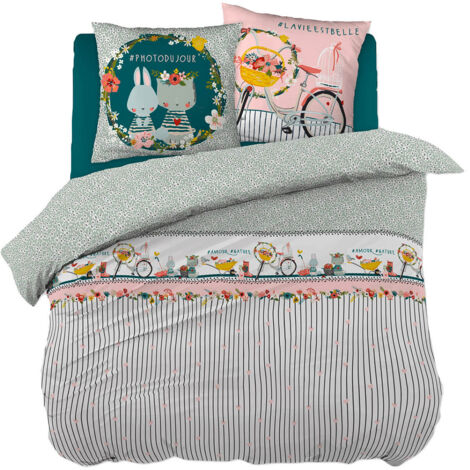 MIDEA - Parure de Lit Coton Motif Fleuri Housse de Couette 200x200cm + 2 Taies d'Oreiller (1/5)