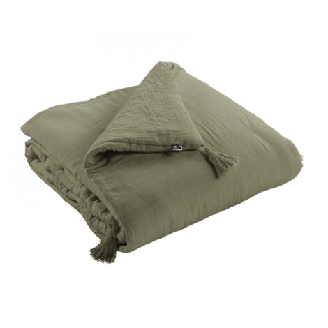OUREA - Chemin de Lit 90x200cm Capitonné Gaze de Coton Romarin Olive