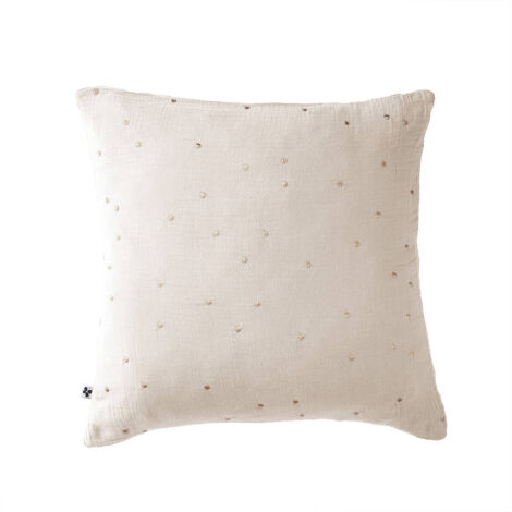 OUREA MOTIF - Taie d'Oreiller 60x60cm Gaze de Coton Pampa à Pois Dorés (1/5)