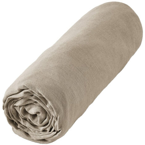 MARGAUX - Drap Housse 160x200cm Lin Lavé Coloris Sable (1/4)