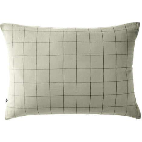 OUREA MOTIF - Taie d'Oreiller 50x70cm Gaze de Coton Vert d'Eau à Grands Carreaux (1/5)