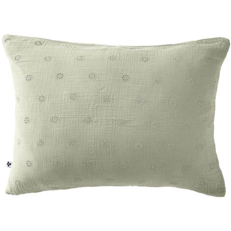 OUREA MOTIF - Taie d'Oreiller 50x70cm Gaze de Coton Vert d'Eau à Fleurs Ajourées (1/5)
