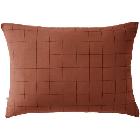 OUREA MOTIF - Taie d'Oreiller 50x70cm Gaze de Coton Terracotta à Grands Carreaux (1/5)