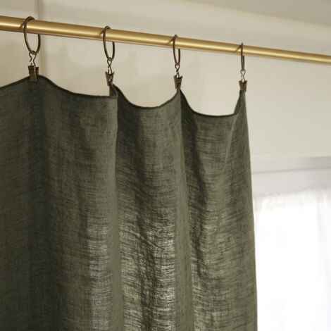 MARGAUX - Rideau Ajustable 140x270cm Lin Lavé Thym + 8 Anneaux Pince (1/4)