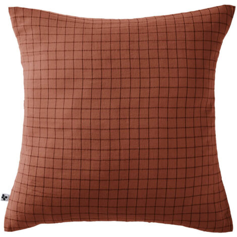 OUREA MOTIF - Taie d'Oreiller 60x60cm Gaze de Coton Terracotta à Petits Carreaux (1/5)