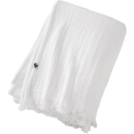 OUREA - Plaid à Franges 180x220cm 4 Epaisseurs Gaze de Coton Chantilly