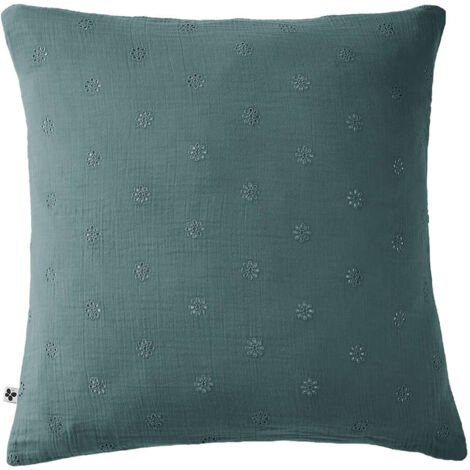 OUREA MOTIF - Taie d'Oreiller 60x60cm Gaze de Coton Canard à Fleurs Ajourées (1/5)
