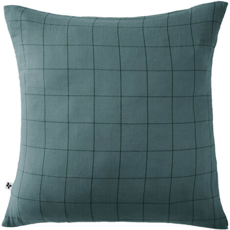 OUREA MOTIF - Taie d'Oreiller 60x60cm Gaze de Coton Canard à Grands Carreaux (1/5)