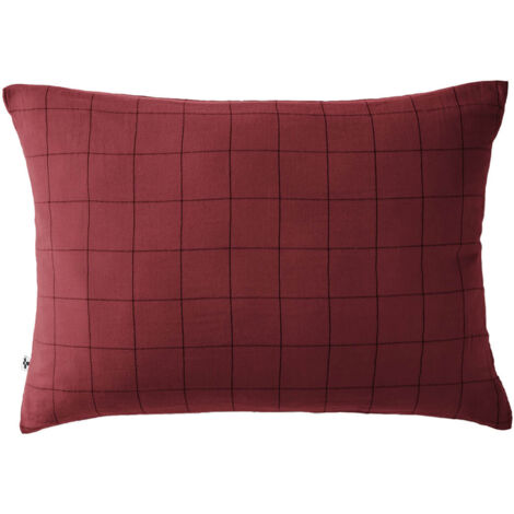 OUREA MOTIF - Taie d'Oreiller 50x70cm Gaze de Coton Lie de Vin à Grands Carreaux (1/5)