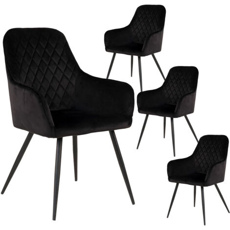 VIBY - Lot de 4 Fauteuils Velours Noir et Piétement Acier Noir (1/5)