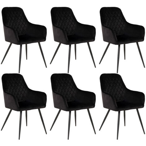VIBY - Lot de 6 Fauteuils Velours Noir et Piétement Acier Noir (1/5)