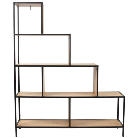 ENDIS - Etagère Escalier 5 Niveaux Aspect Bois et Métal Noir