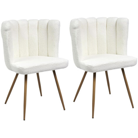 FJARD - Lot de 2 Fauteuils Blanc Tissu Bouclettes (1/4)