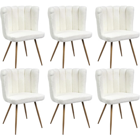 FJARD - Lot de 6 Fauteuils Blanc Tissu Bouclettes (1/4)