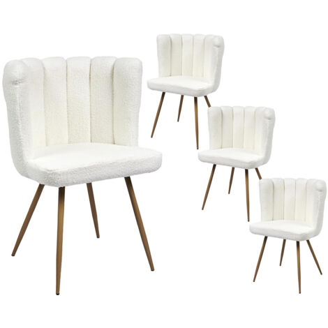 FJARD - Lot de 4 Fauteuils Blanc Tissu Bouclettes (1/4)