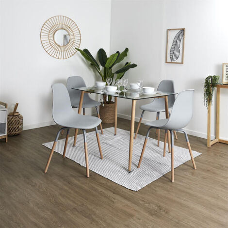 VERANA - Ensemble Table en Verre + 4 Chaises PP Gris (1/5)