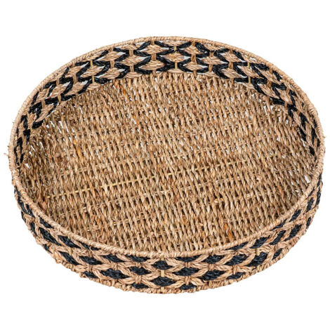 FIBER - Plateau Ethnique Rond Ø38cm en Jonc de Mer Naturel et Noir (1/5)