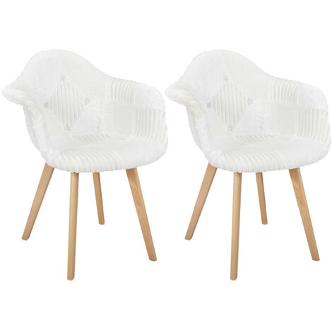 ROHAN - Lot de 2 Fauteuils Imitation Laine Motif Patchwork Blanc (1/5)