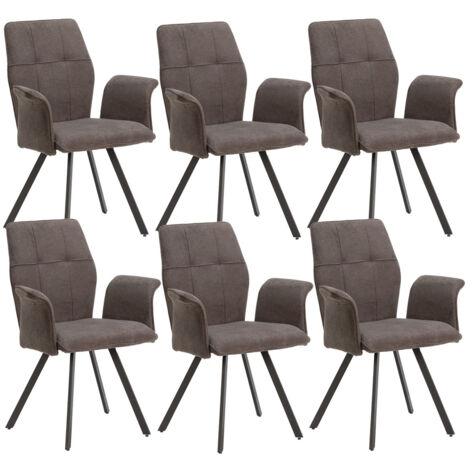 SELMA - Lot de 6 Fauteuils Tissu Gris Anthracite Effet Tricoté Pieds Métal Noir (1/5)