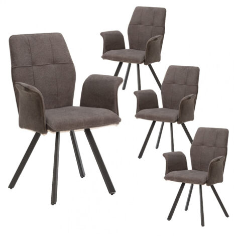 SELMA - Lot de 4 Fauteuils Tissu Gris Anthracite Effet Tricoté Pieds Métal Noir (1/5)