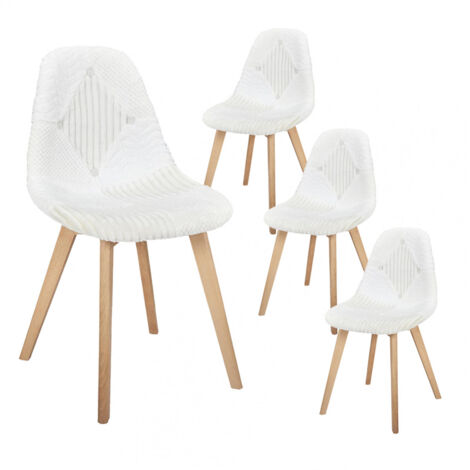 ROHAN - Lot de 4 Chaises Imitation Laine Motif Patchwork Blanc (1/5)