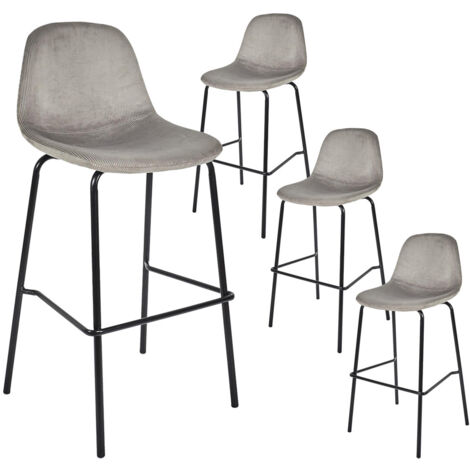 KONAE - Lot de 4 Tabourets de Bar en Velours Côtelé Gris (1/4)