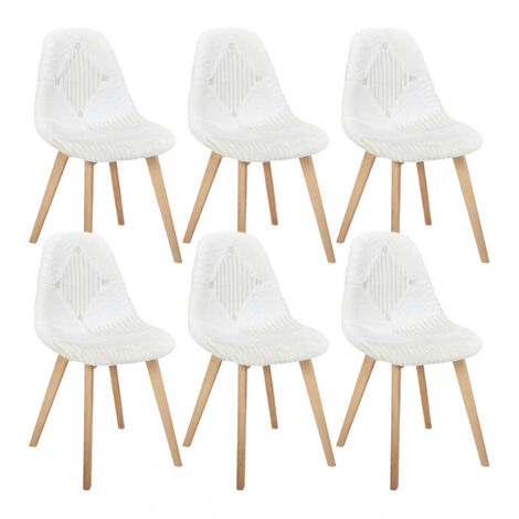 ROHAN - Lot de 6 Chaises Imitation Laine Motif Patchwork Blanc (1/5)