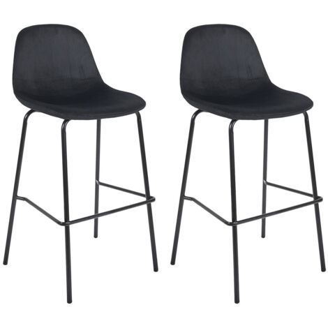 Altobuy – Lot de 2 tabourets de bar en velours côtelé noir – Hauteur d'assise 70 cm – Structure métal noir – Confort mousse polyuréthane (1/4)