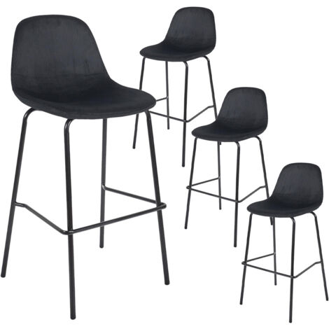 Altobuy – Lot de 4 tabourets de bar en velours côtelé noir – Structure contreplaqué – Piétement métal noir – Hauteur d'assise 70cm (1/4)