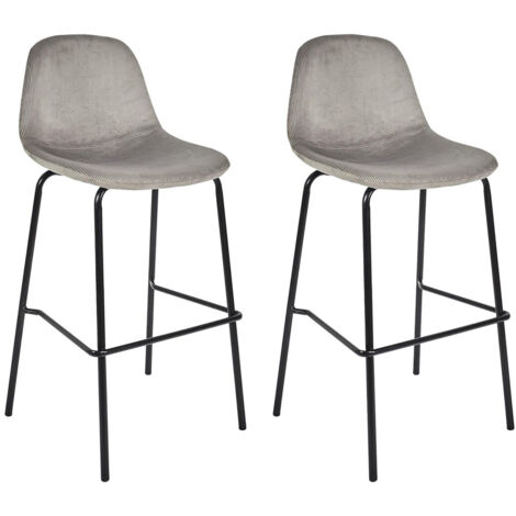 KONAE - Lot de 2 Tabourets de Bar en Velours Côtelé Gris (1/4)