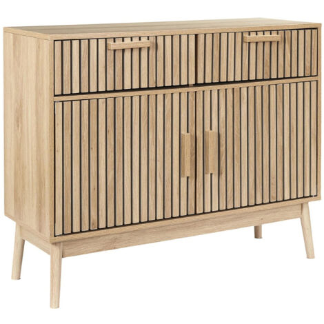 Altobuy – Buffet 2 portes effet bois – Structure panneaux de particules et MDF – Piétement en pin massif – Dimensions 100x35x80cm (1/5)
