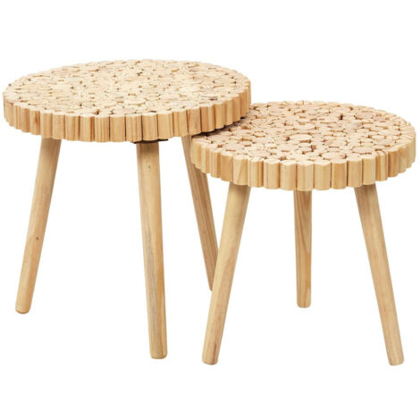 FREJ - Duo de Tables Gigognes Plateau Rondins de Bois (1/5)