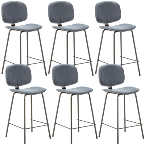 GARY - Lot de 6 Tabourets en Velours Côtelé Bleu Piétement Métal Noir (1/5)