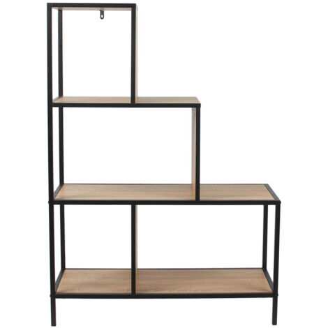 ENDIS - Etagère Escalier 4 Niveaux Aspect Bois et Métal Noir