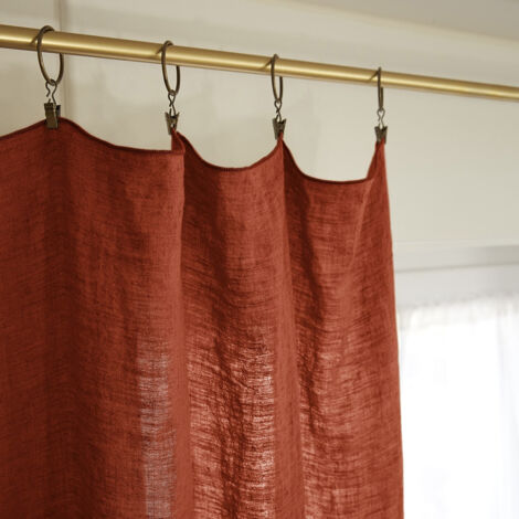 Altobuy – Rideau ajustable 140x270 cm en lin lavé paprika – 8 anneaux pince – Toucher souple et naturel – Entretien facile à 40°C