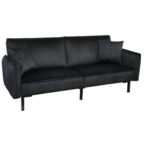 KONAE - Canapé Convertible Bois d'Eucalyptus Velours Noir (1/4)