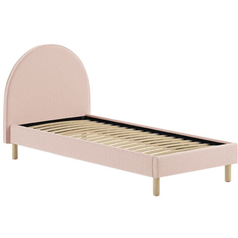 CONNIE - Lit 90x200cm Tête de Lit Demi-Lune Tissu Bouclé Rose (1/4)