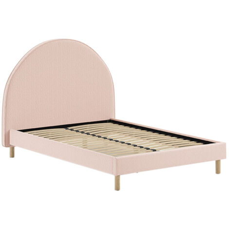 CONNIE - Lit 140x200cm Tête de Lit Demi-Lune Tissu Bouclé Rose (1/3)