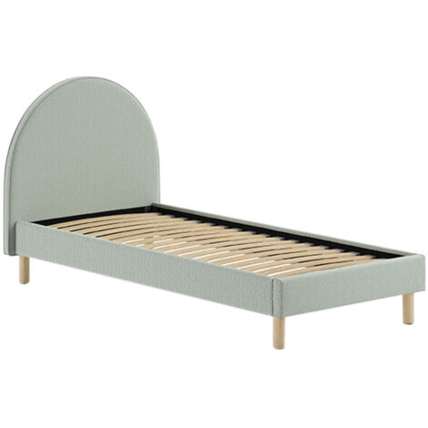 CONNIE - Lit 90x200cm Tête de Lit Demi-Lune Tissu Bouclé Vert Olive (1/4)