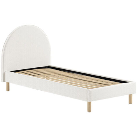 CONNIE - Lit 90x200cm Tête de Lit Demi-Lune Tissu Bouclé Blanc (1/4)