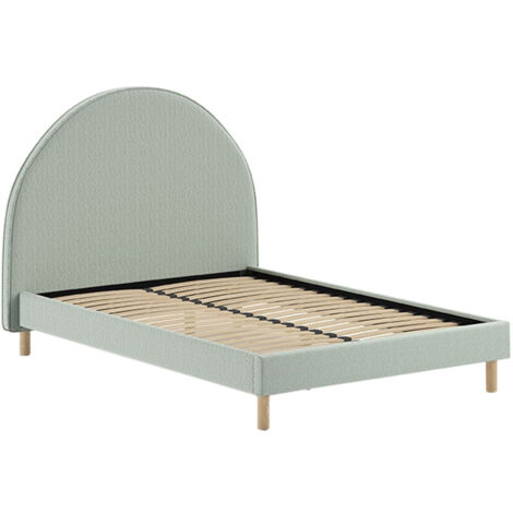 CONNIE - Lit 140x200cm Tête de Lit Demi-Lune Tissu Bouclé Vert Olive (1/3)