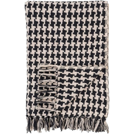 JOSY - Plaid 180x130cm Beige et Noir à Motifs Pied-de-Poule (1/4)